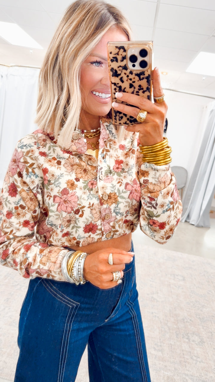 Floral Print Sweater Cardigan Top