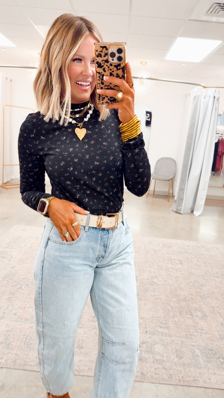 Bloomfield Mock Neck Top-Black/Pink