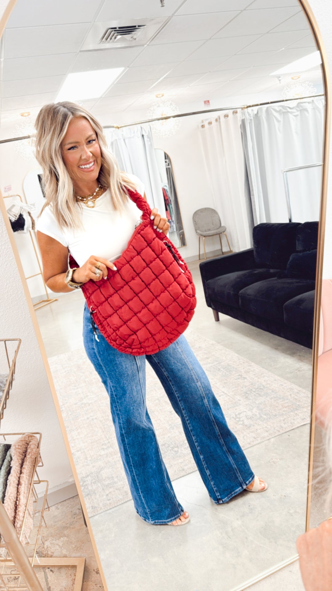 Carmen Quilted Hobo Tote Bag-Crimson Red