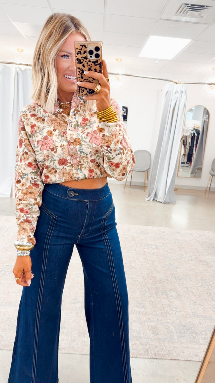 Floral Print Sweater Cardigan Top