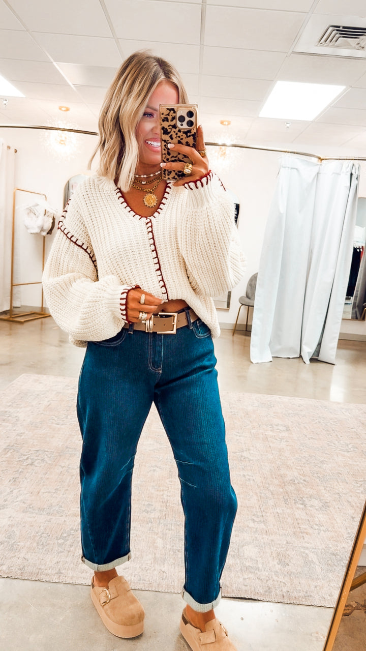 Prairie Balloon Sleeve Sweater-Cream