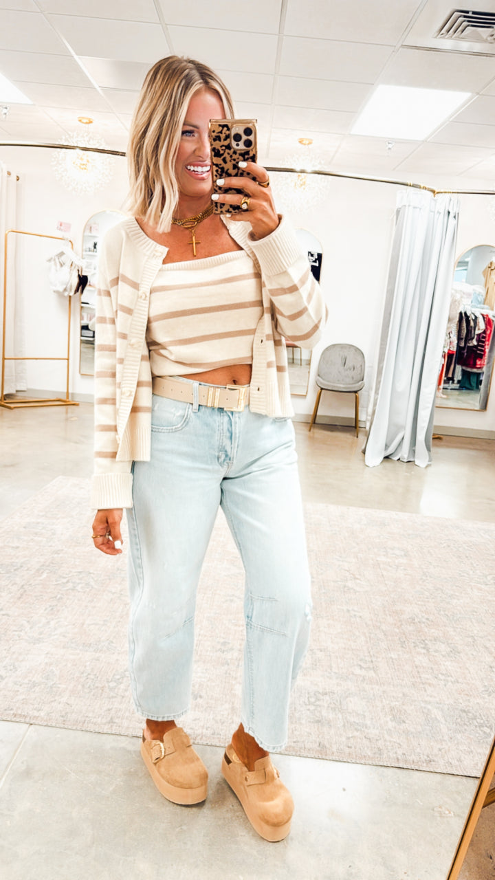 Hazelwood Cami & Cardigan Set-Ecru/Taupe