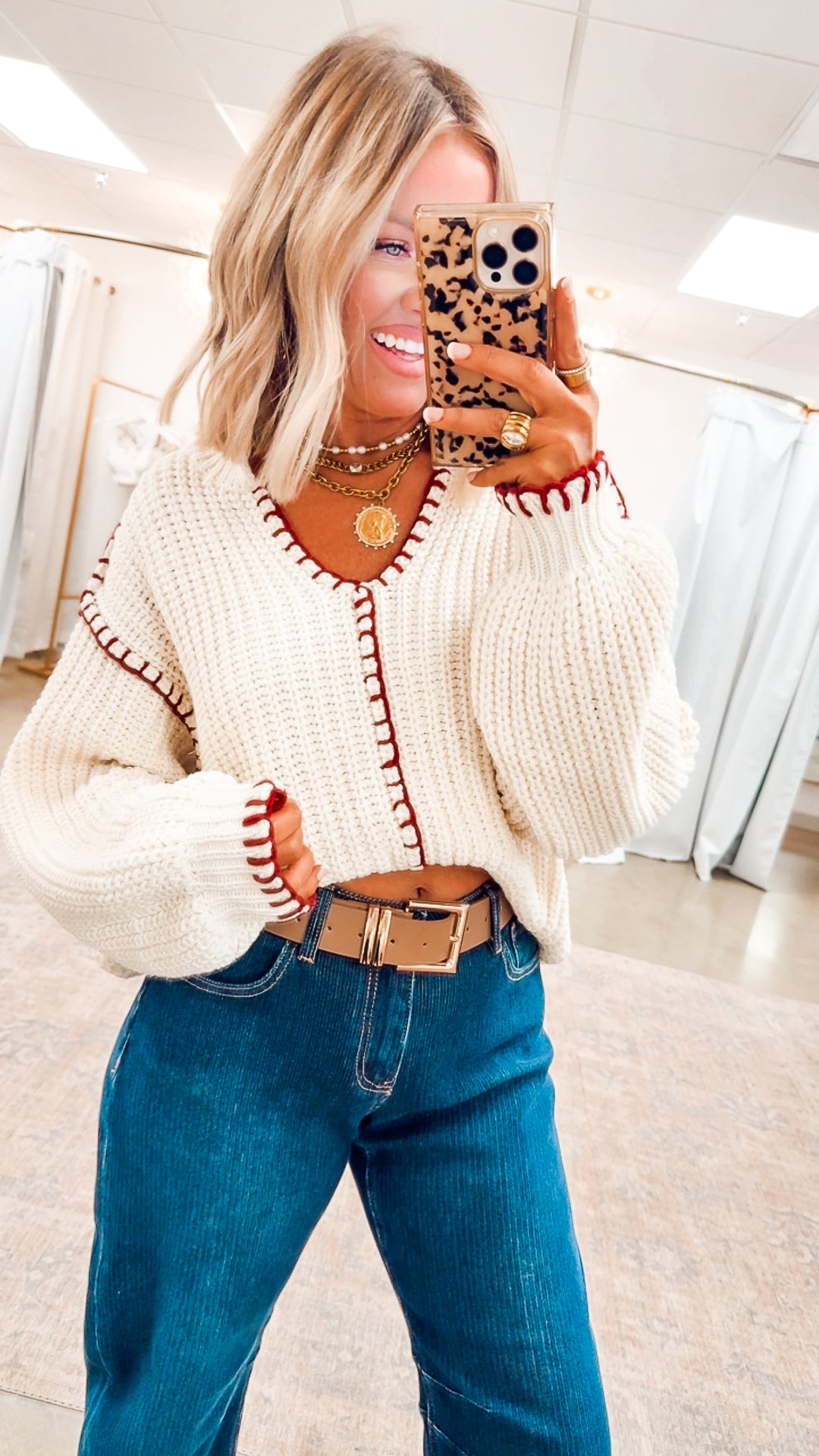 Prairie Balloon Sleeve Sweater-Cream