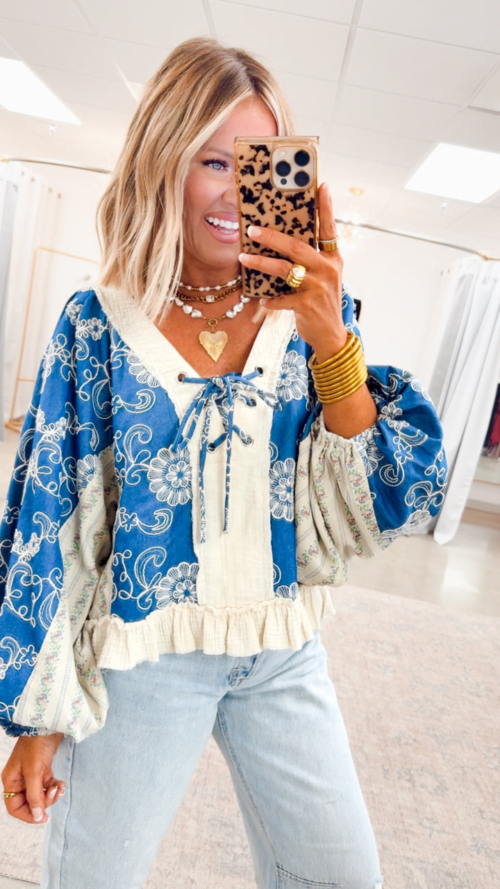 Gizelle Balloon Sleeve Blouse-Blue