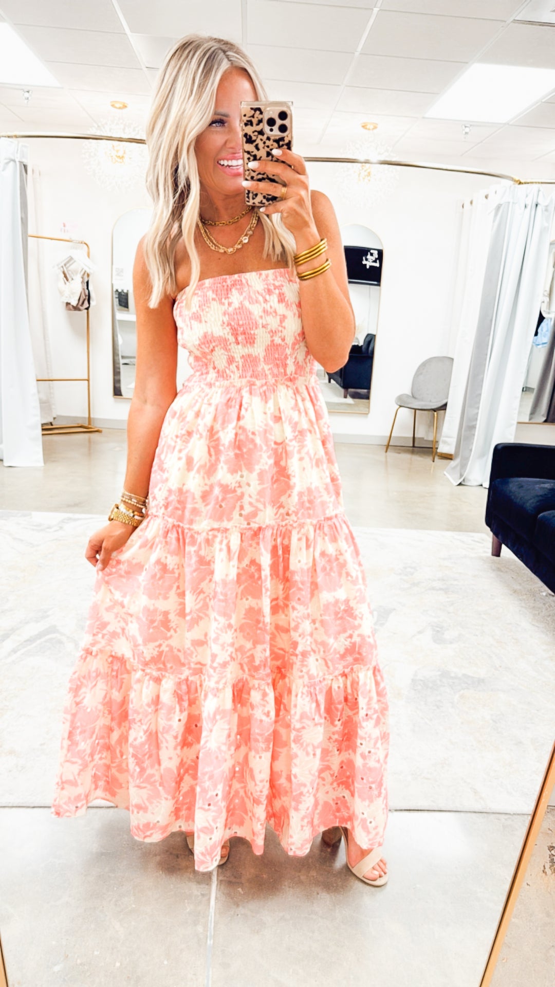 Strapless Smocked Maxi Dress-Pink