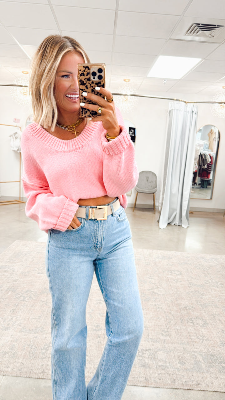 Larkin Drop Shoulder Sweater-Pink