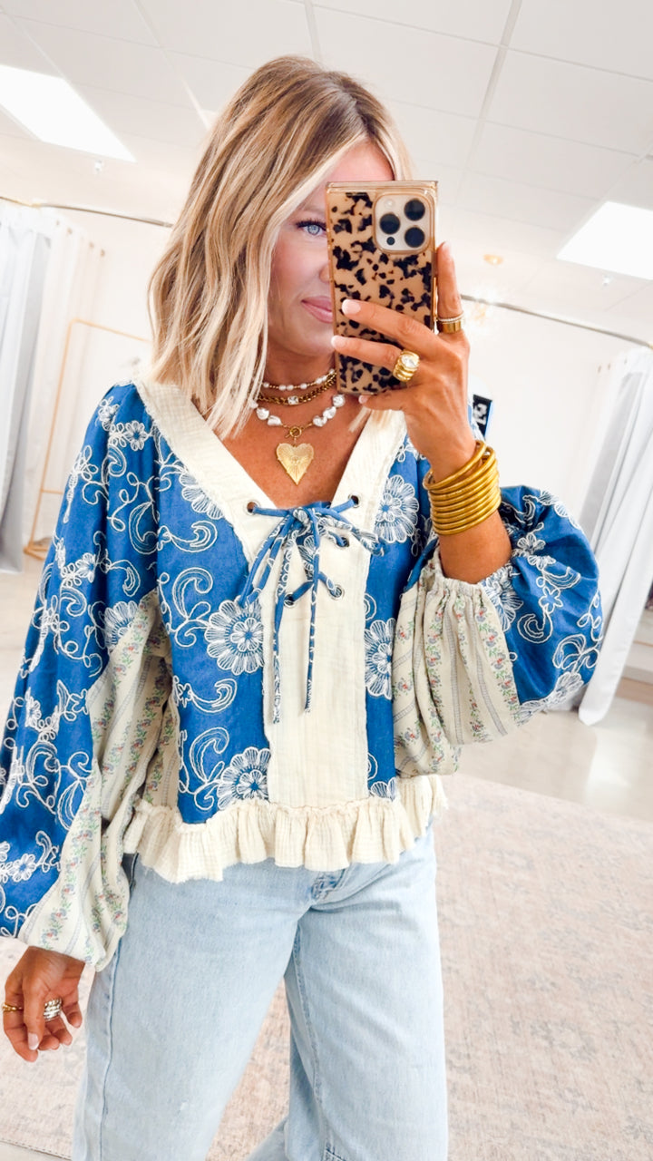 Gizelle Balloon Sleeve Blouse-Blue