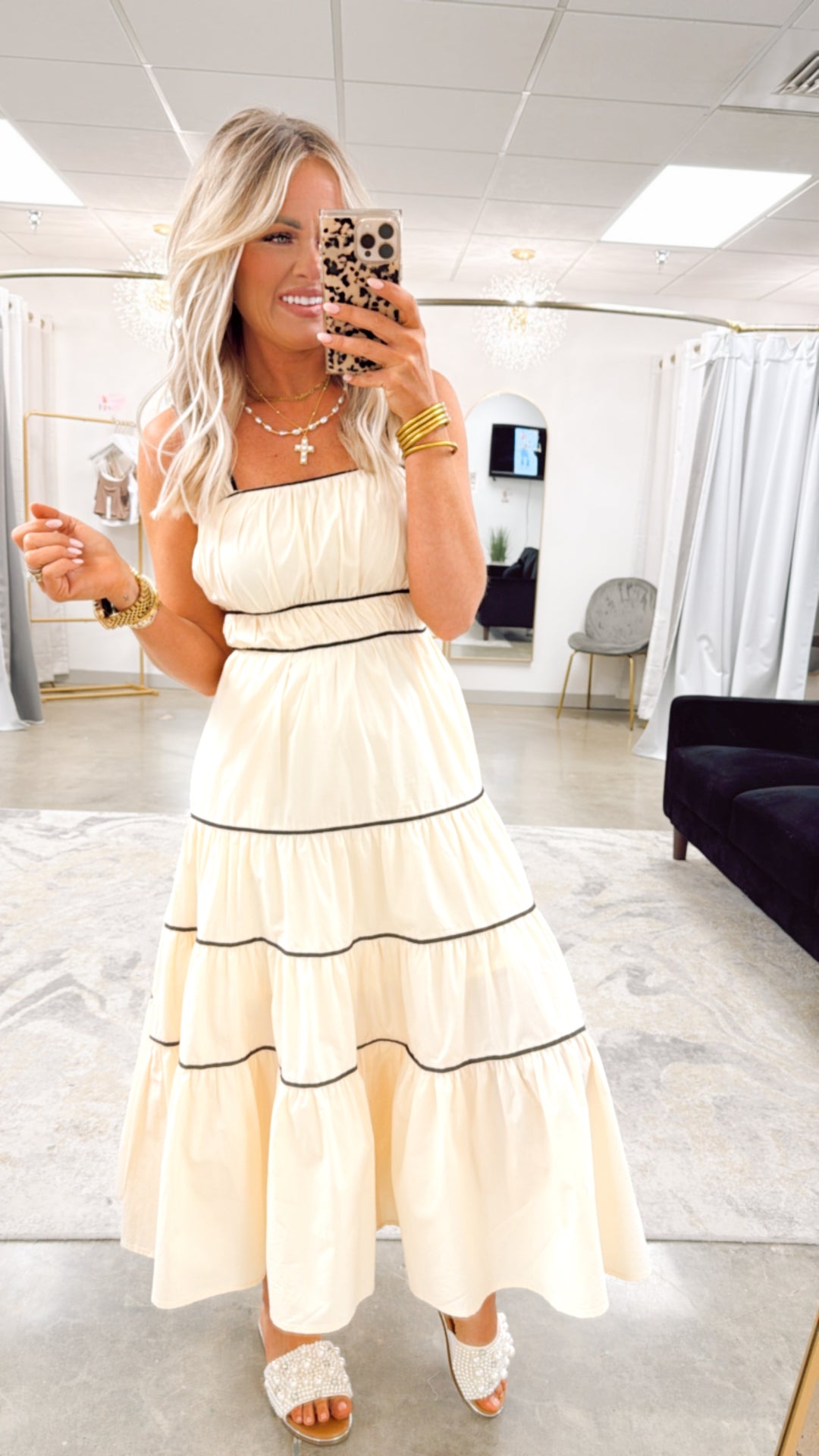Timeless Tiered Midi Dress-Eggshell
