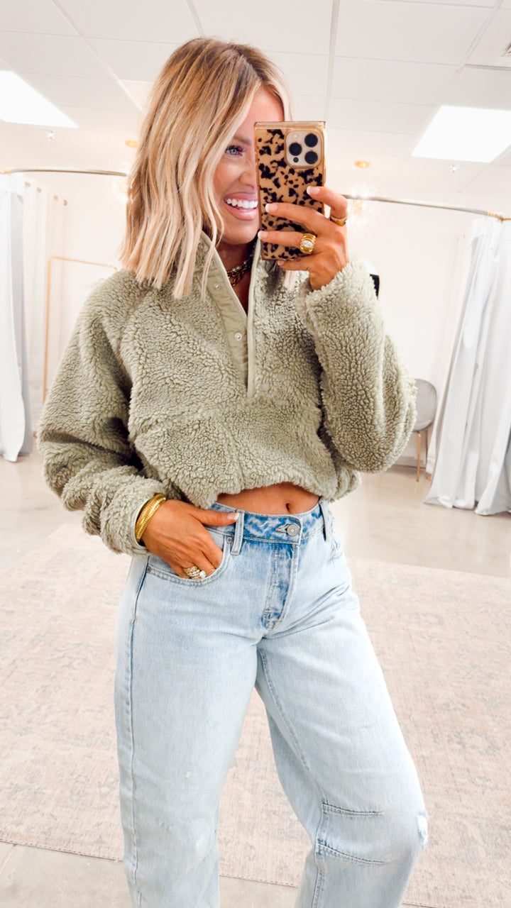 Plush Sherpa Jacket-Olive