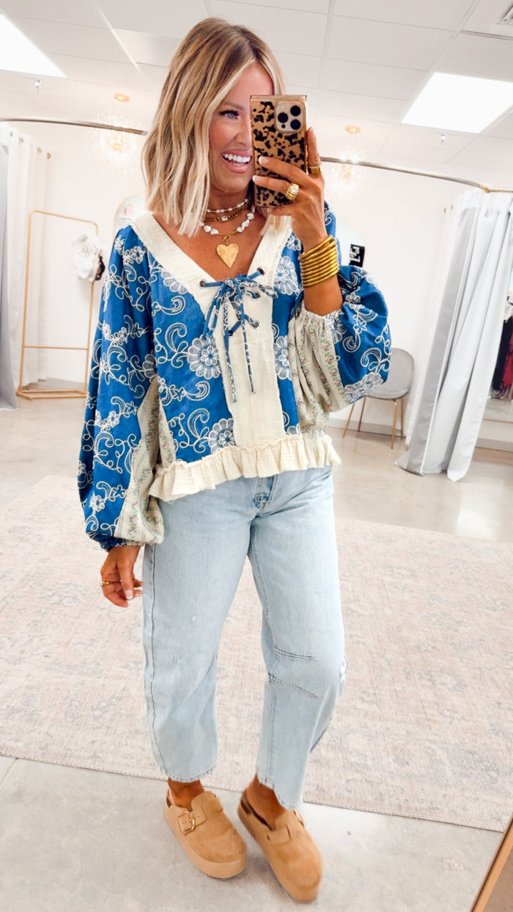 Gizelle Balloon Sleeve Blouse-Blue