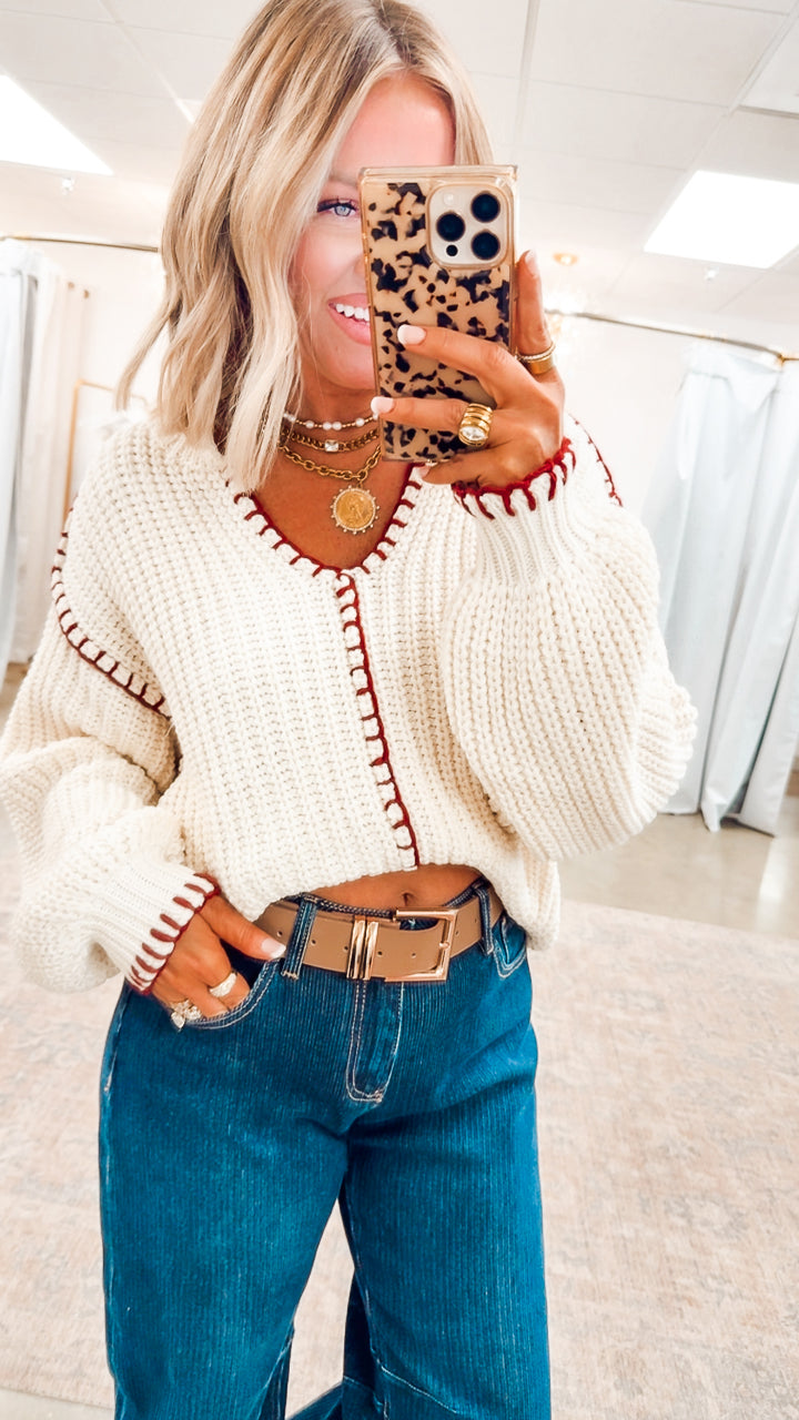 Prairie Balloon Sleeve Sweater-Cream