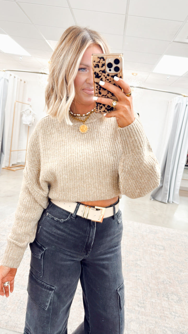 Ainsley Fitted Hem Sweater-Taupe