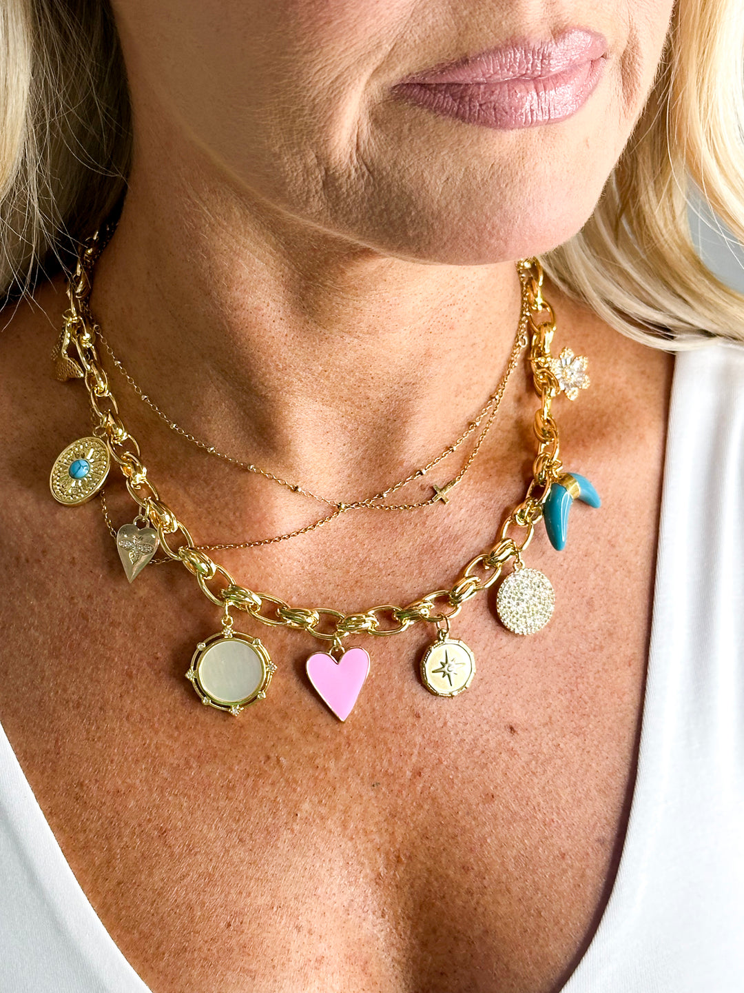 Blue Longhorn Charm Ensemble Necklace