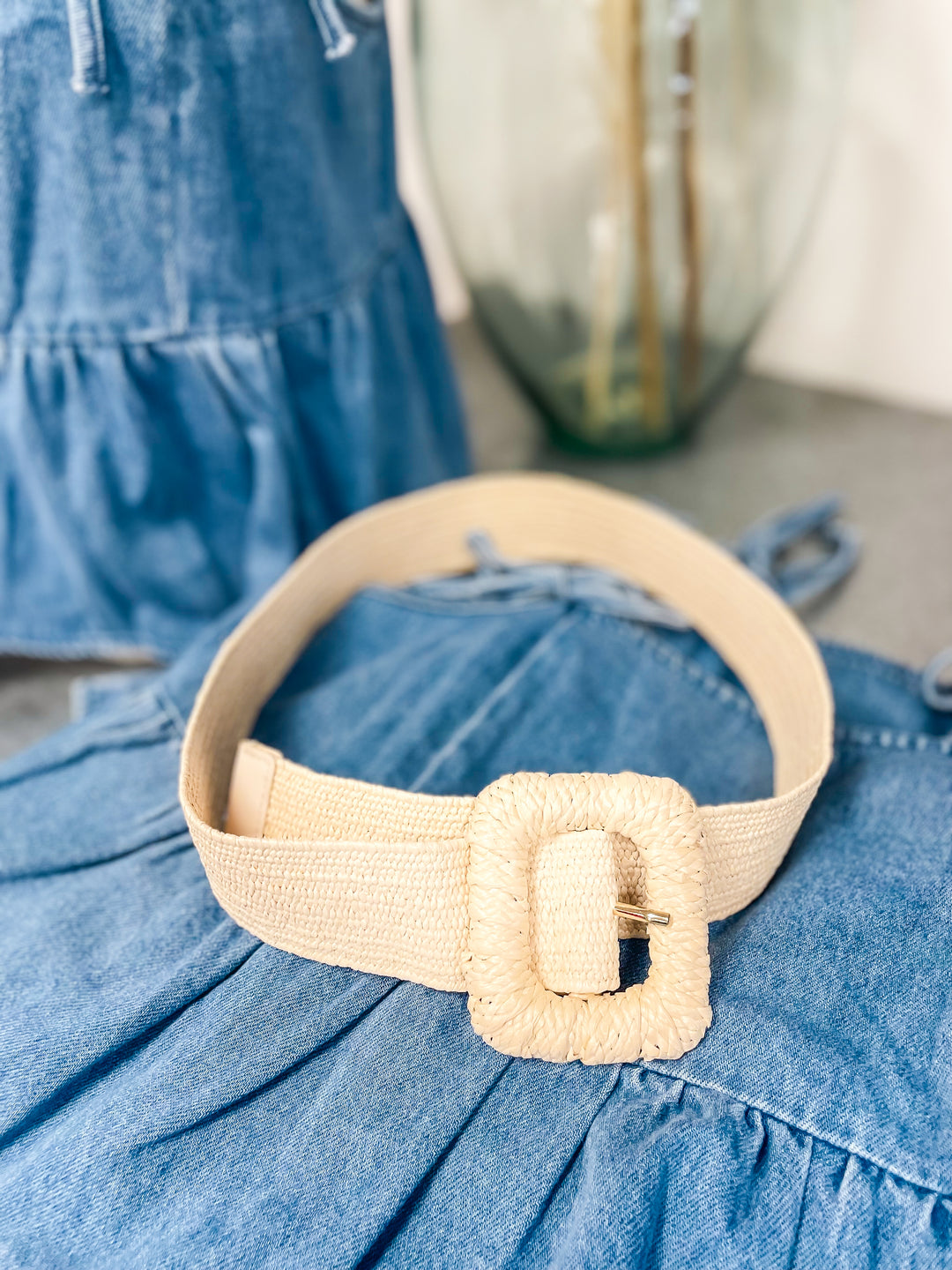 Natural Raffia Rectangle Belt
