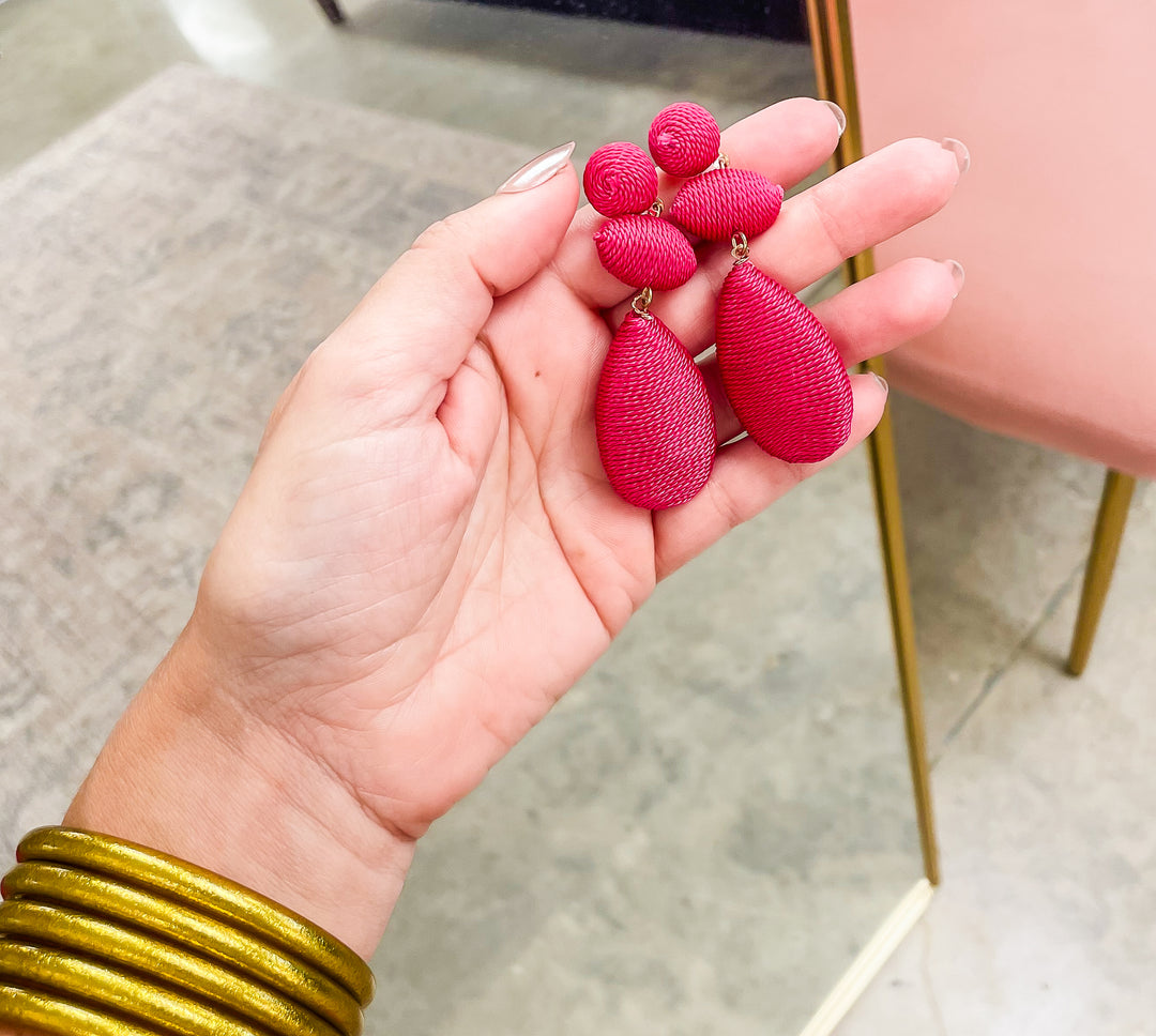Oval Teardrop Earrings-Fuchsia