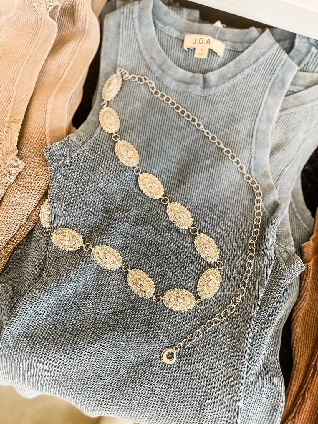 Sunburst Concho Chain Belt-Antique Silver