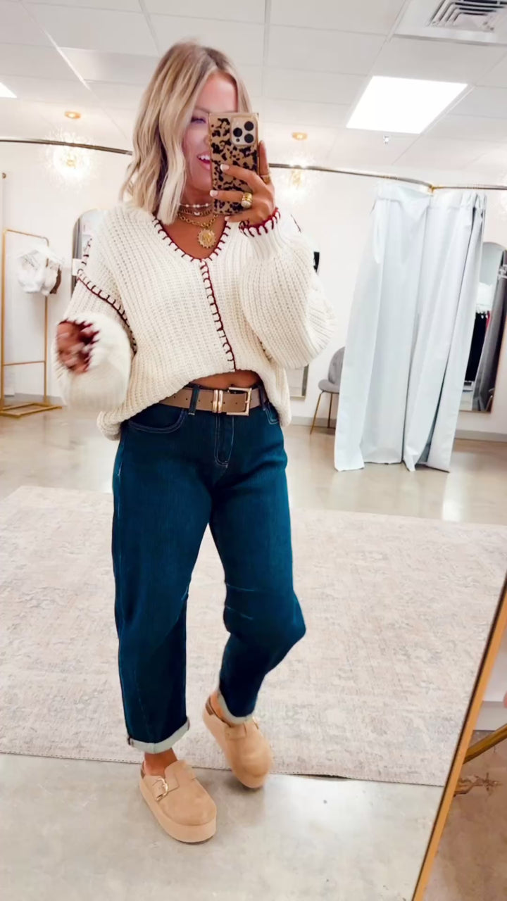 Prairie Balloon Sleeve Sweater-Cream