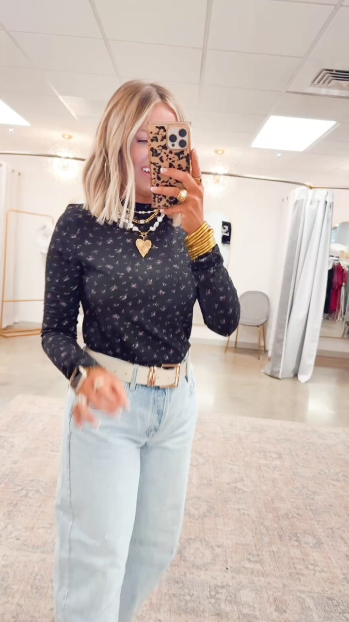 Bloomfield Mock Neck Top-Black/Pink