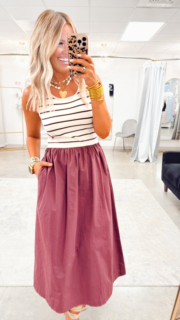 Weston Midi Dress-Wine Stripe