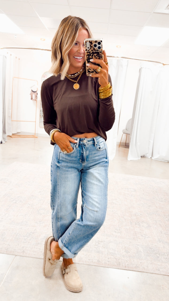 Vale Essential Long Sleeve Top-Espresso