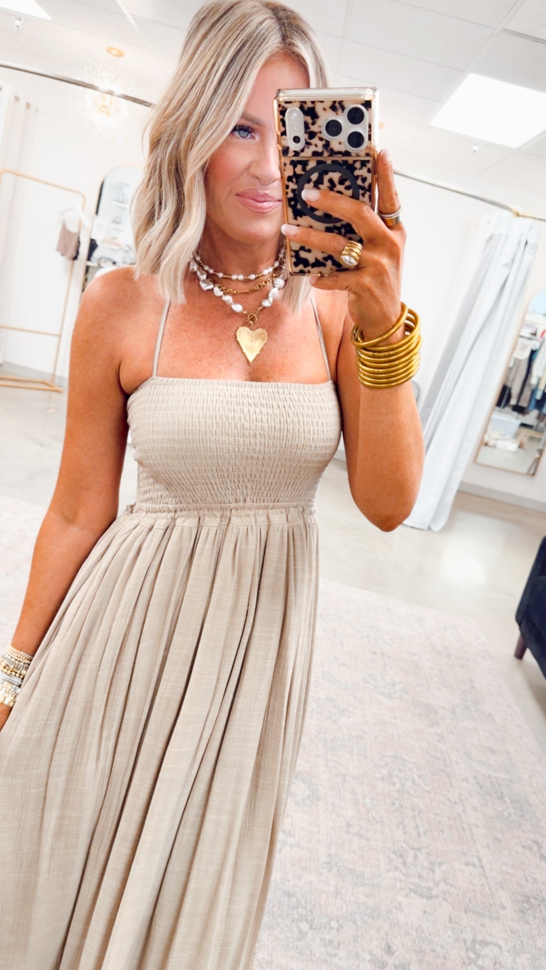Smocked Halter Maxi Taupe / Large