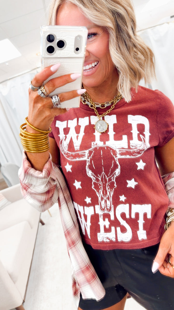 Wild West Longhorn Graphic Tee-Wine