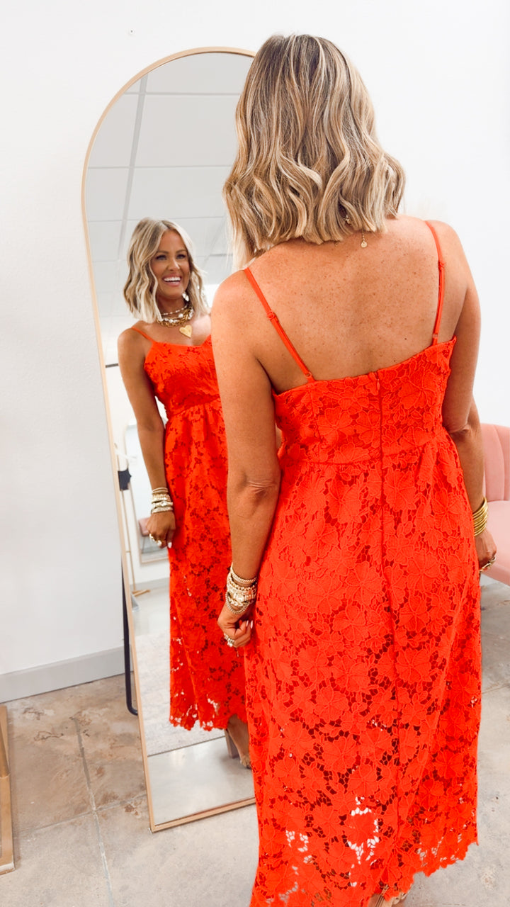 The Lucia Lace Midi Dress-Red