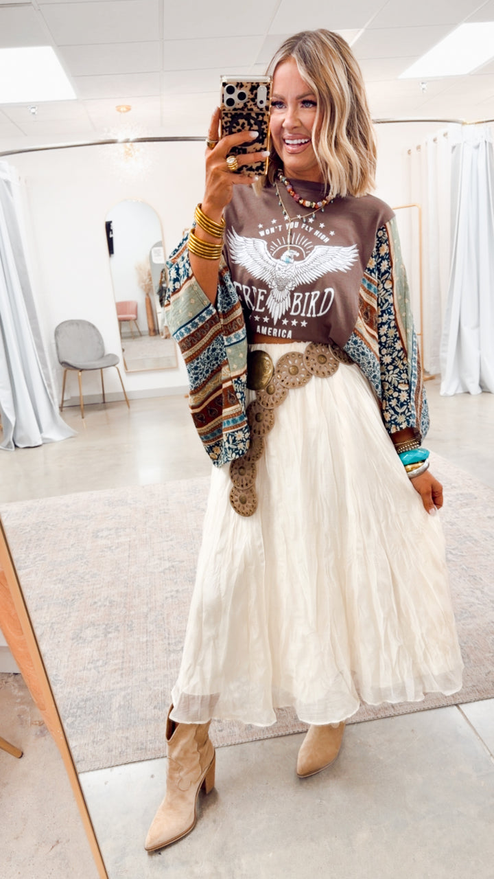 Free Bird Eagle Kantha Top-Brown