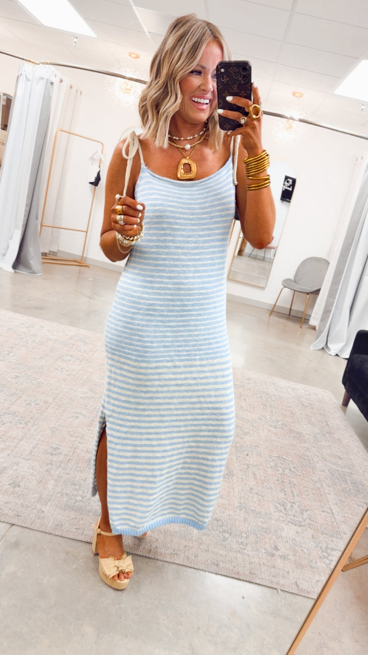 Sutton Midi Sweater Dress-Cream/Blue