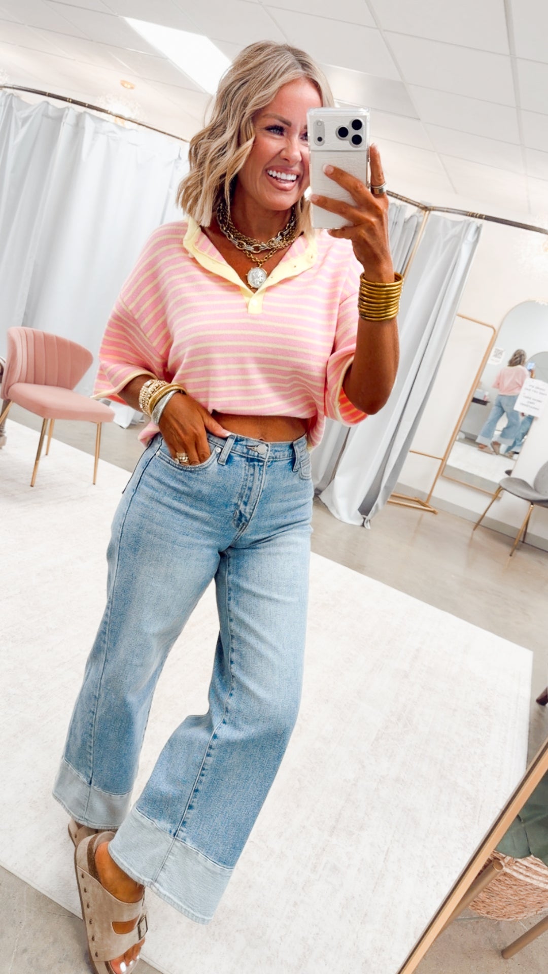 The Shoreline Henley Tee-Pink Lemonade