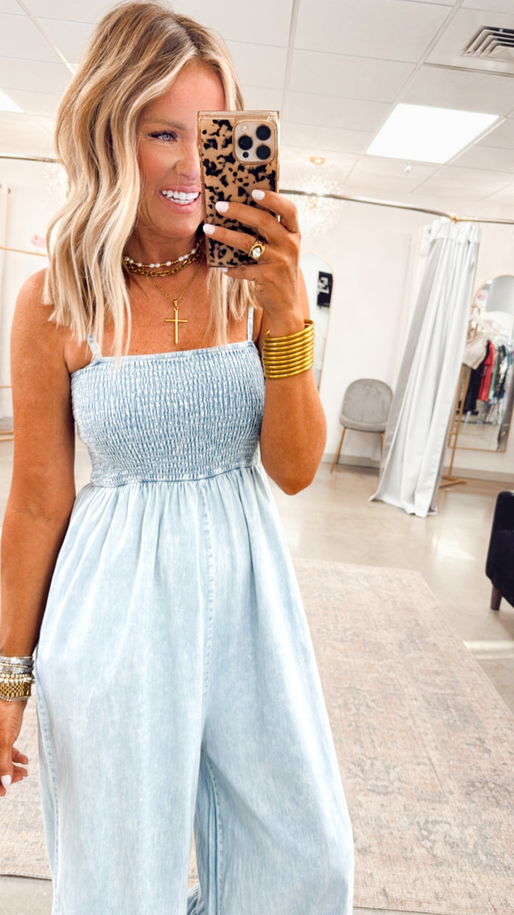 Breeze Mineral Wash Jumpsuit-Light Denim