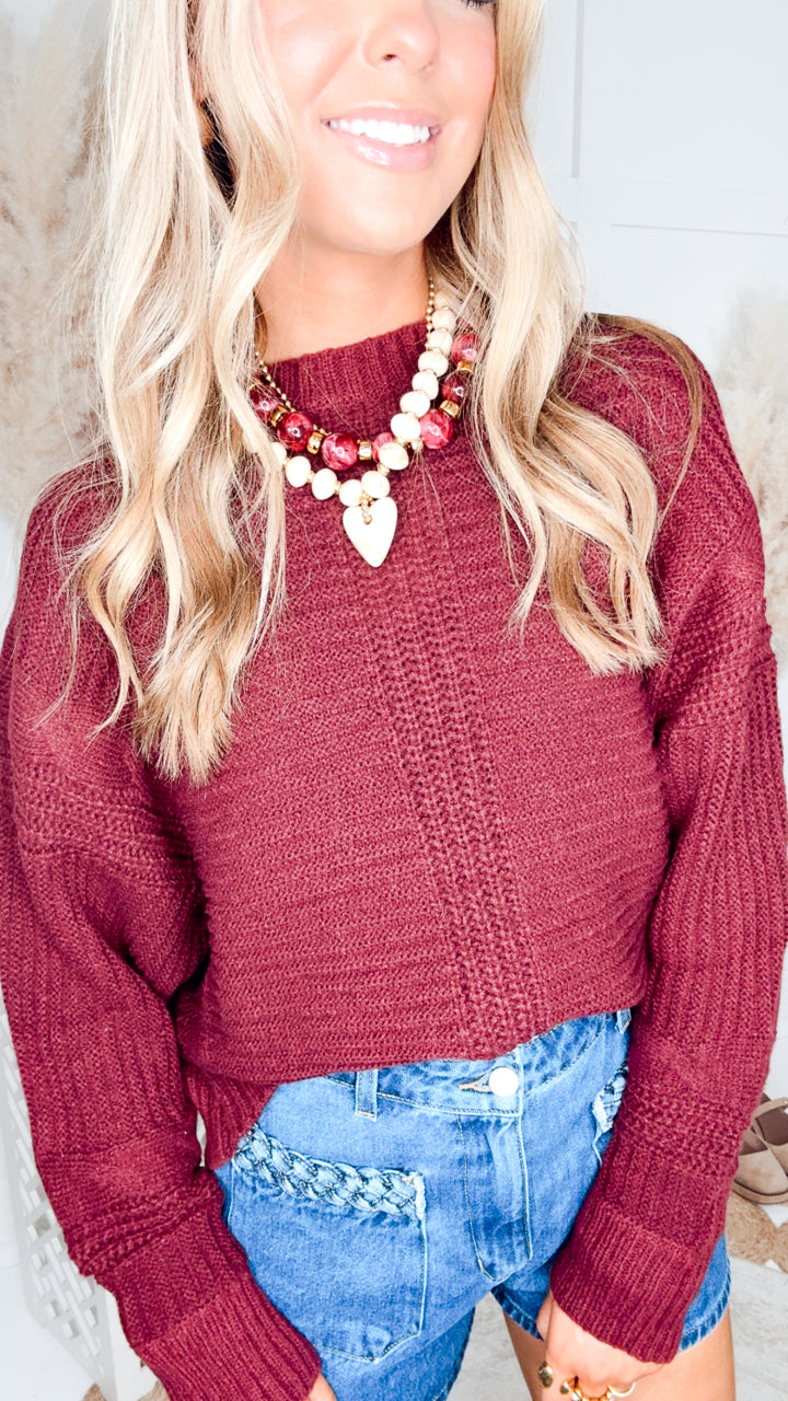 The Carson Ribbed Sweater-Burgundy