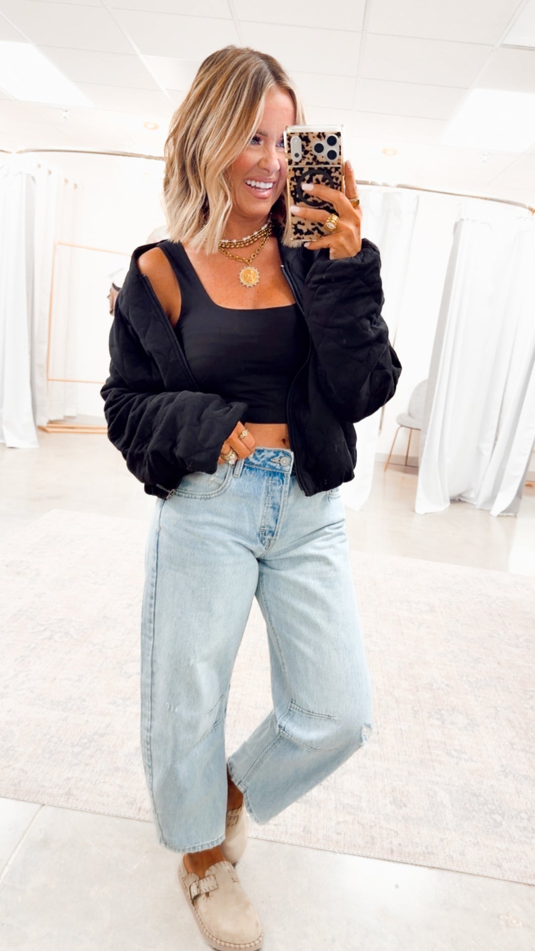 Naomi Quilted Bomber Jacket-Black