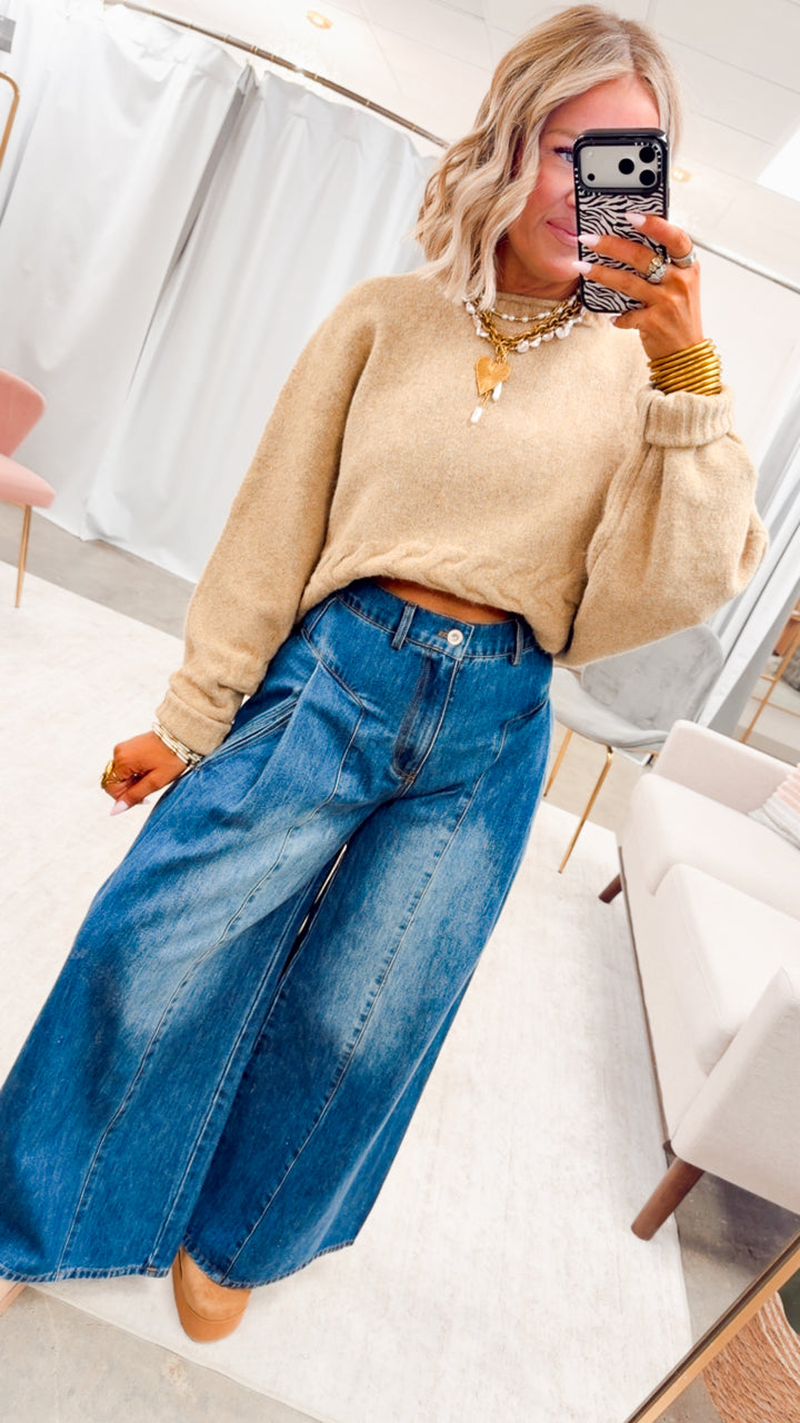 The Beckham Pleated Wide Leg Jean-Denim