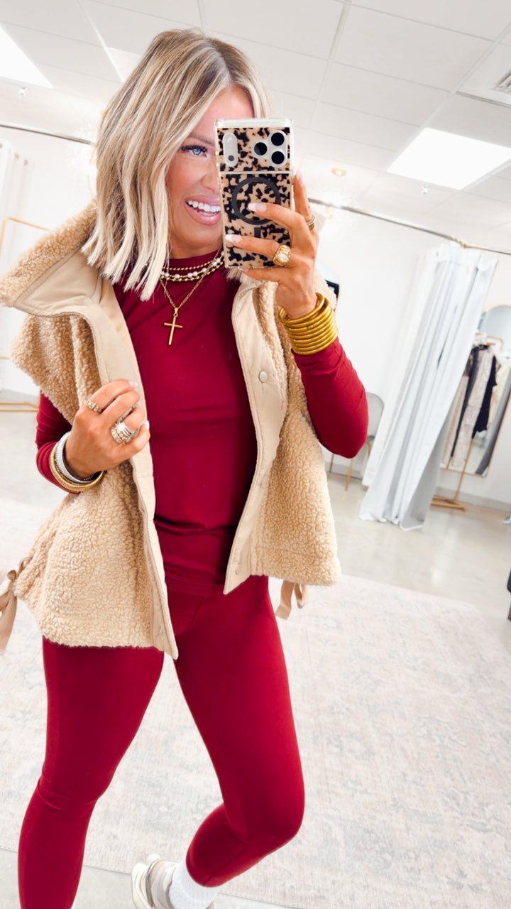 Laken Round Neck Top-Dark Burgundy