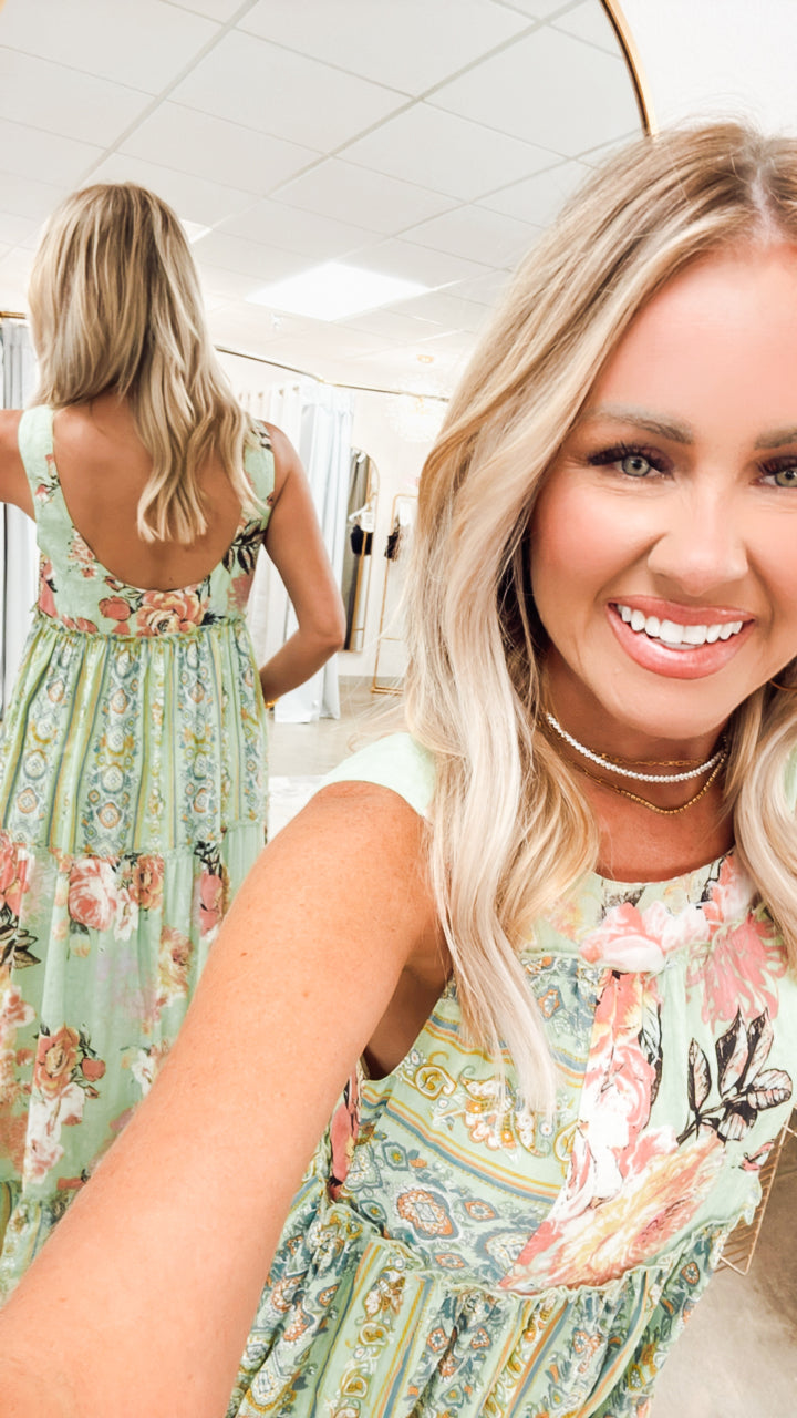 Floral Boho Midi Dress-Sage