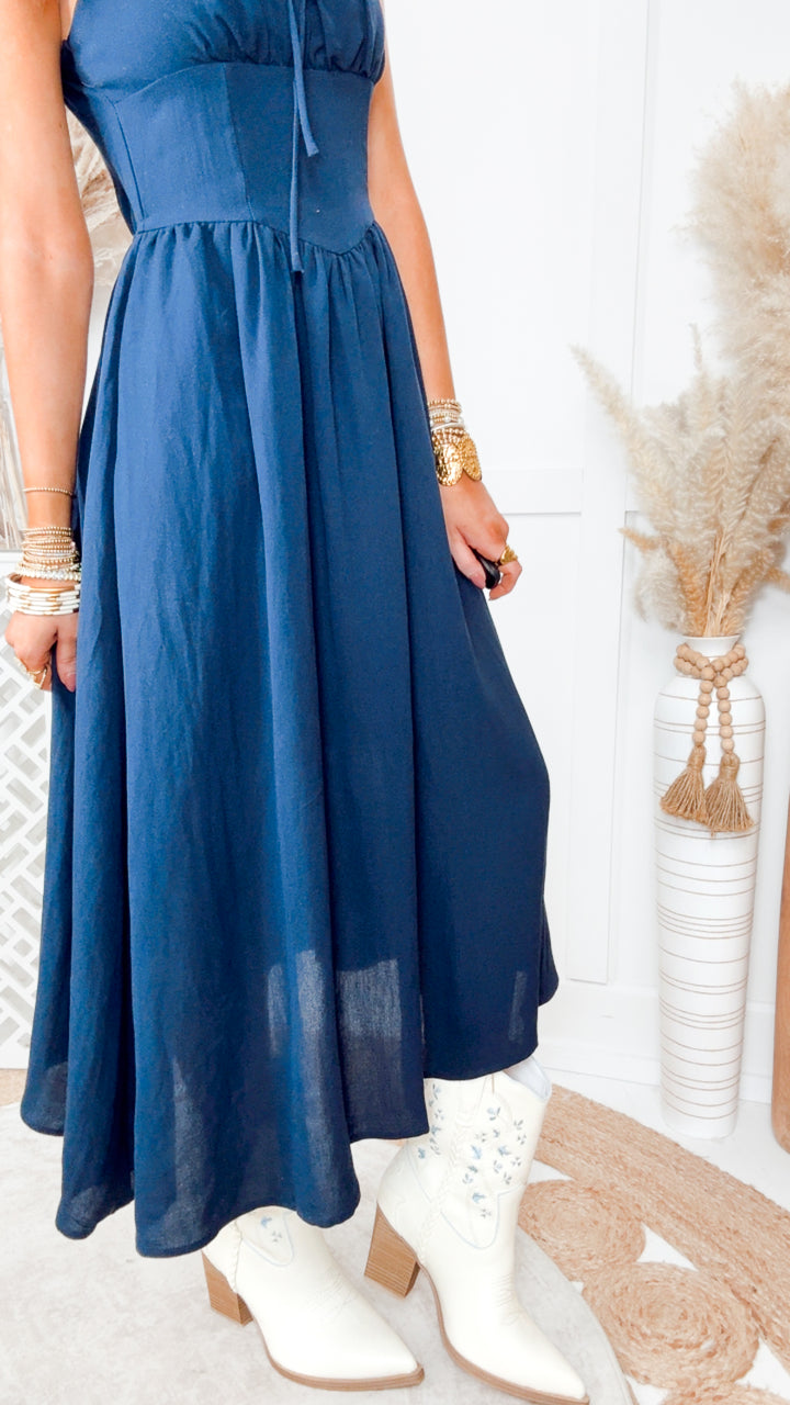 The Sailor’s Knot Midi Dress-Navy