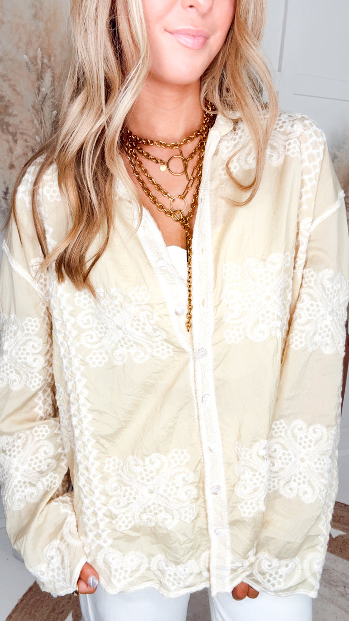 The Fernwood Embroidered Top-Yellow