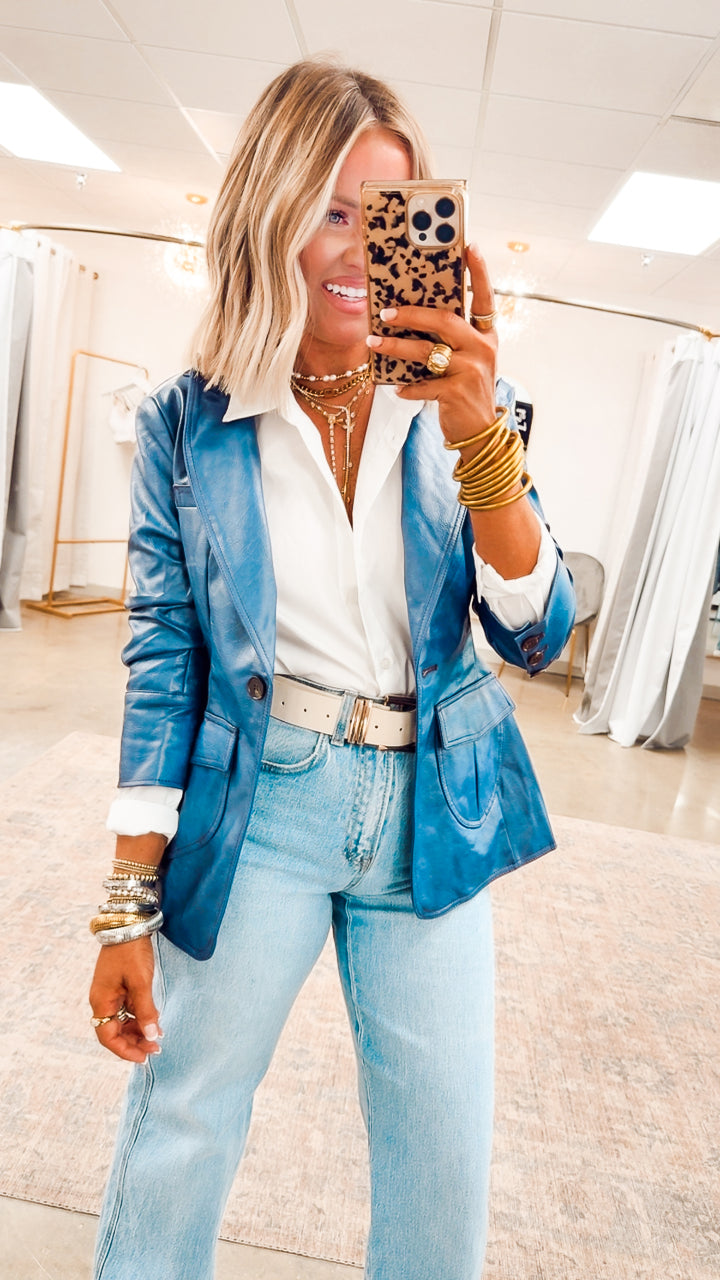 Landry Scrunched Blazer-Blue