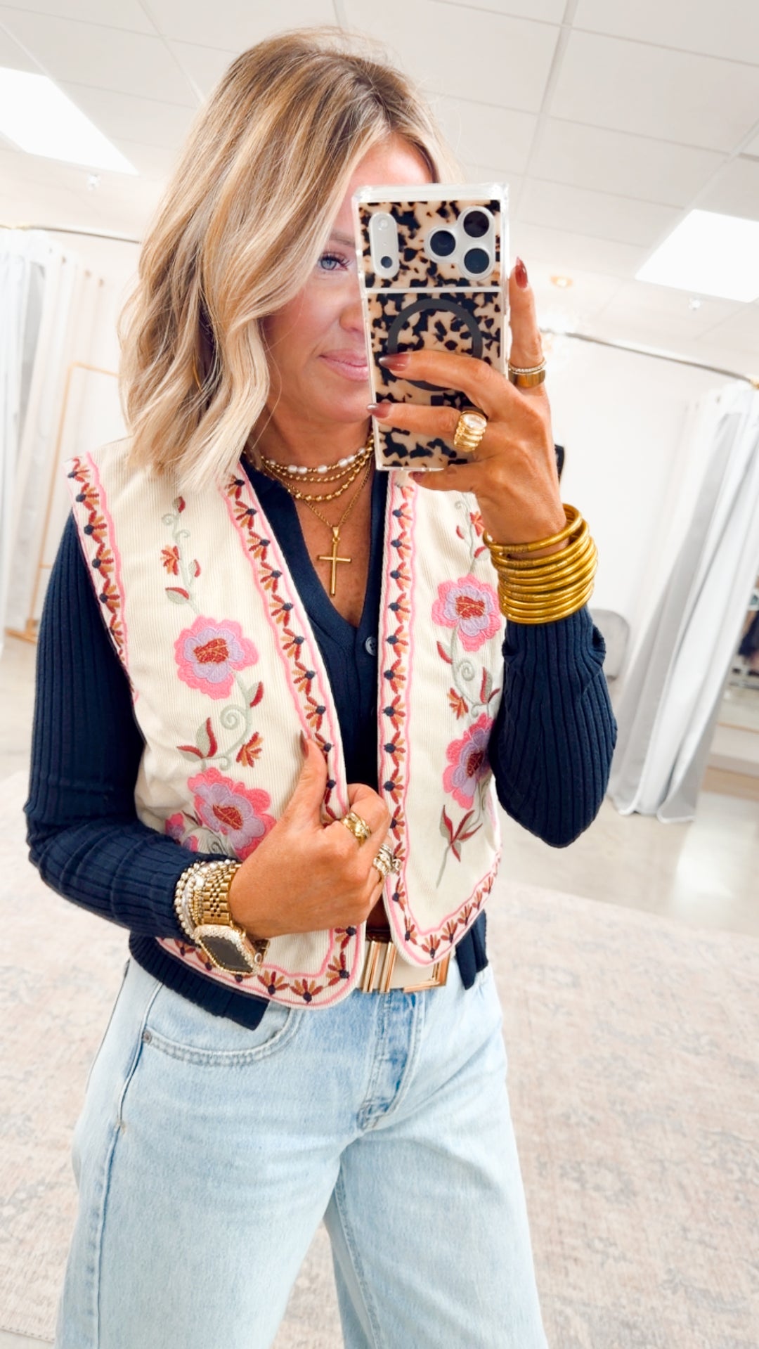 Floral Cord Quilted Vest