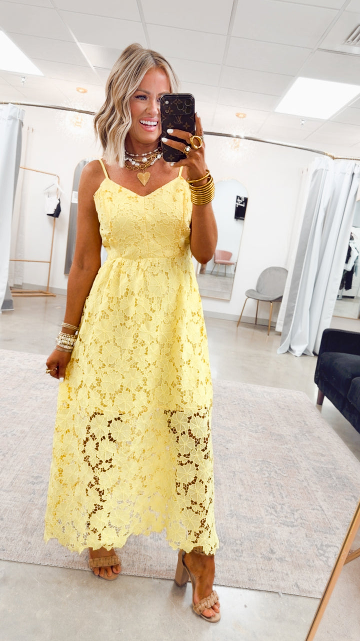 The Lucia Lace Midi Dress-Lemon