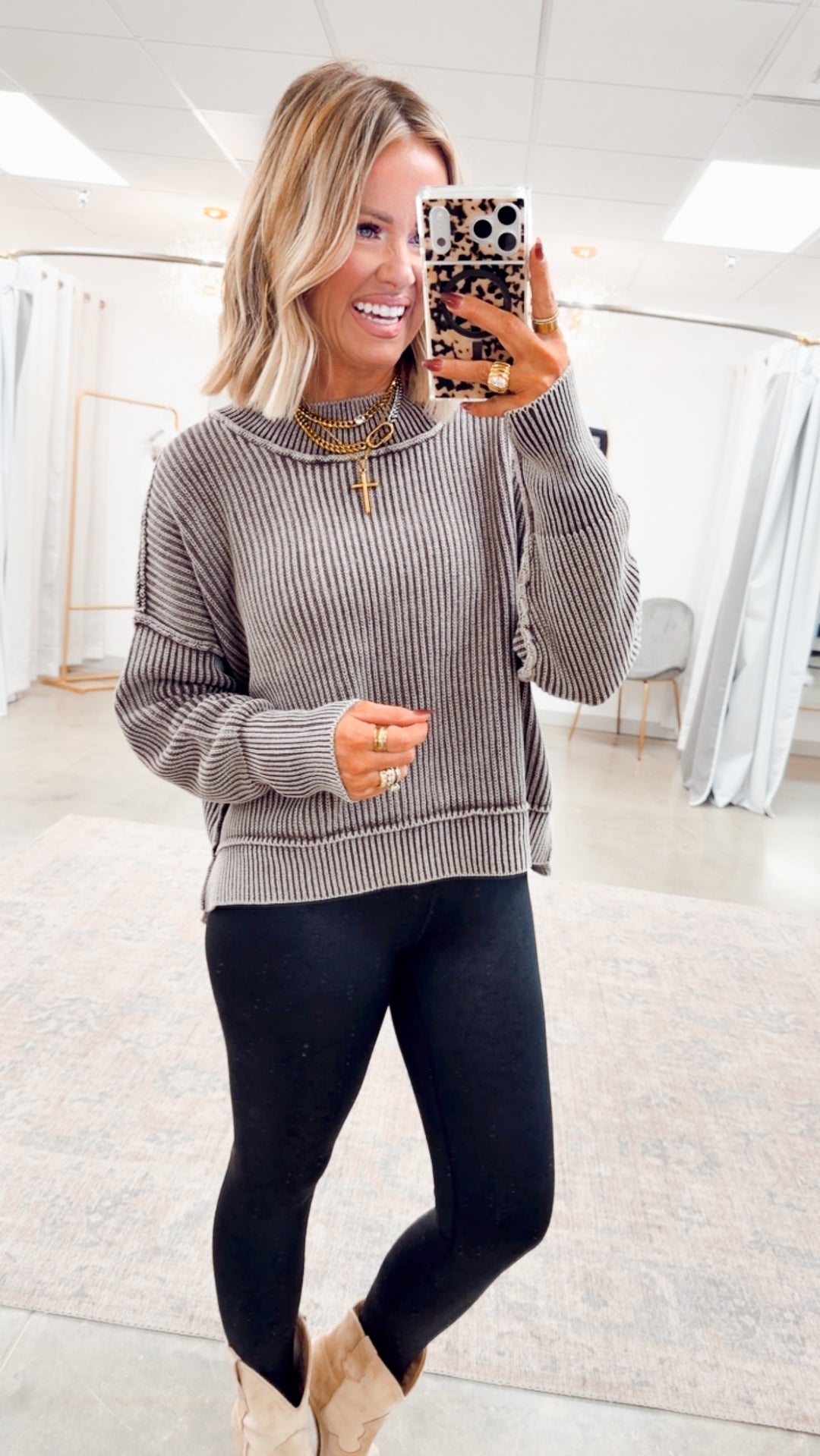 Breezy Cropped Sweater- Brown