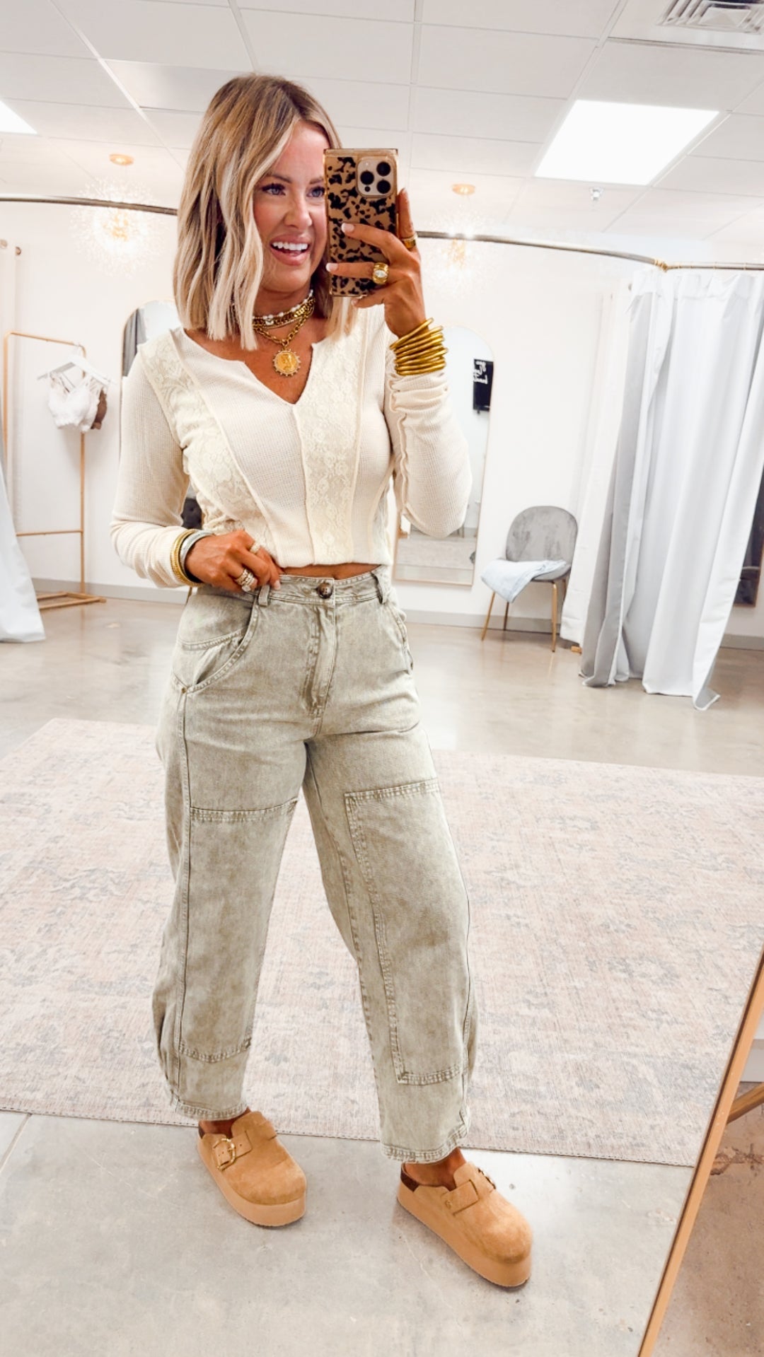 Olive Grove Mineral Wash Barrel Jeans