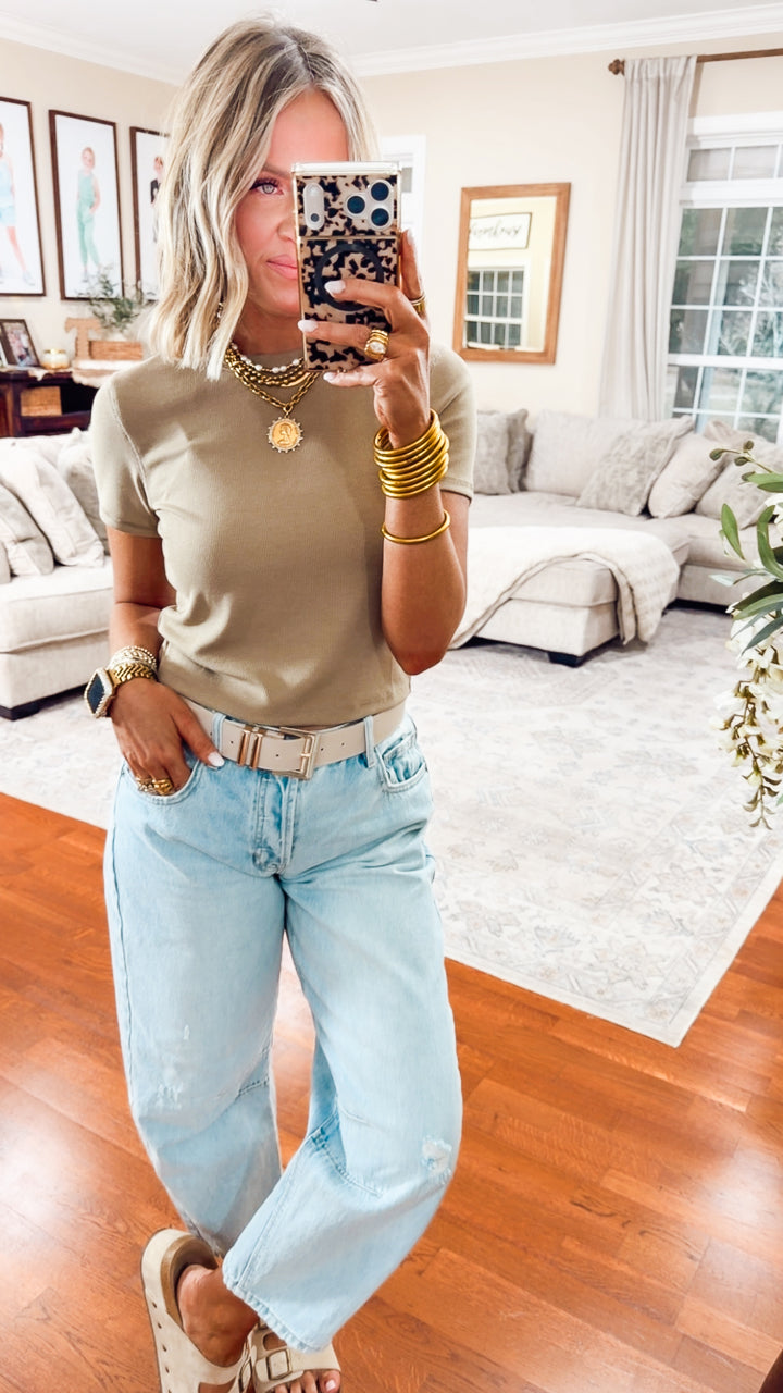 The Just Right Ribbed Tee-Mocha