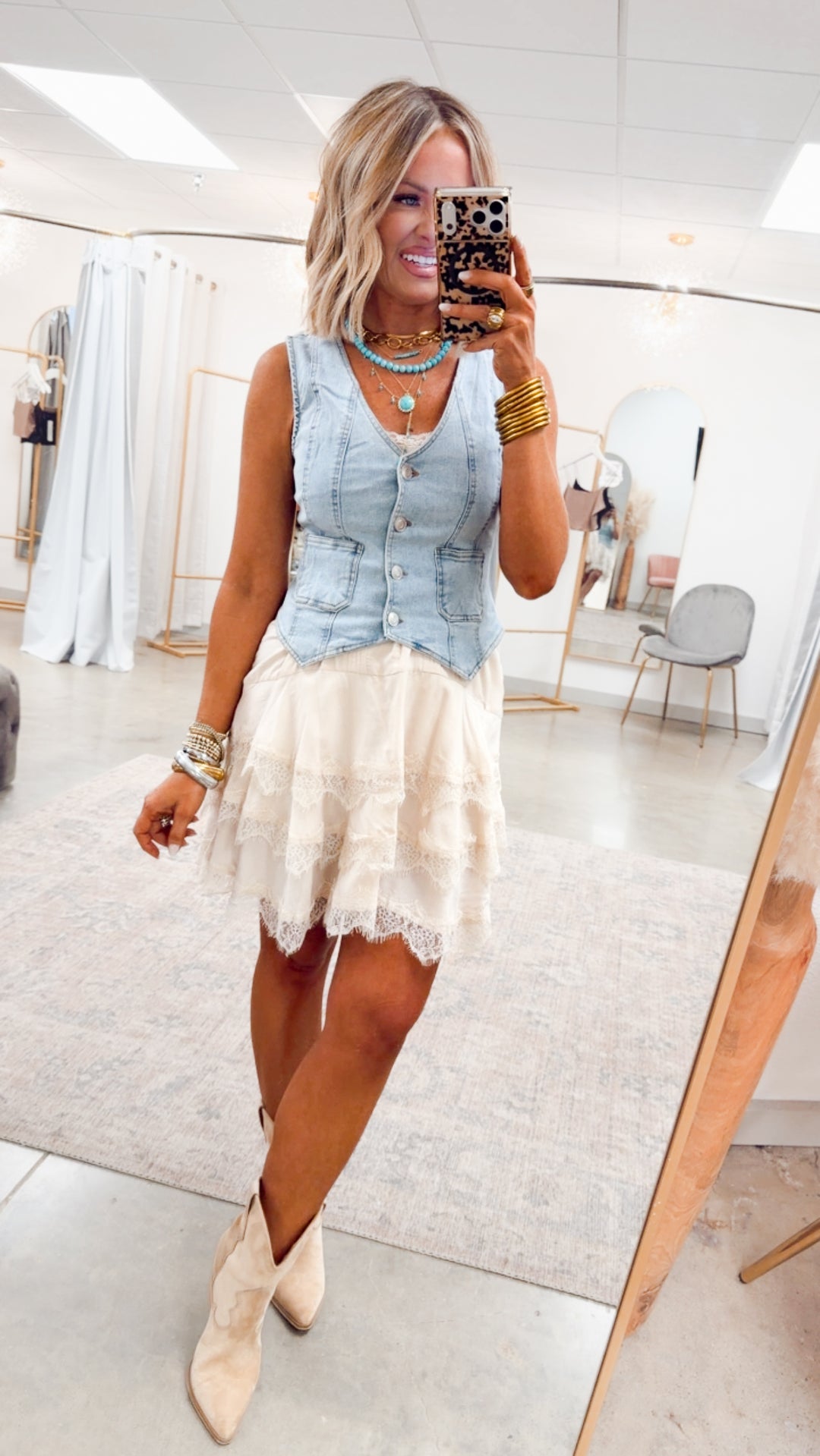 Scallop Lace Slip Mini Dress-Cream