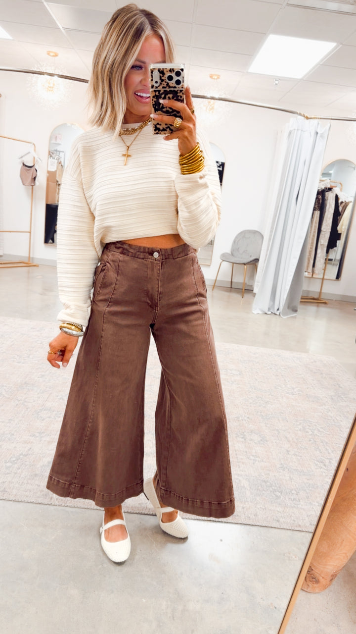 The Arden Wide Gaucho Denim- Brown