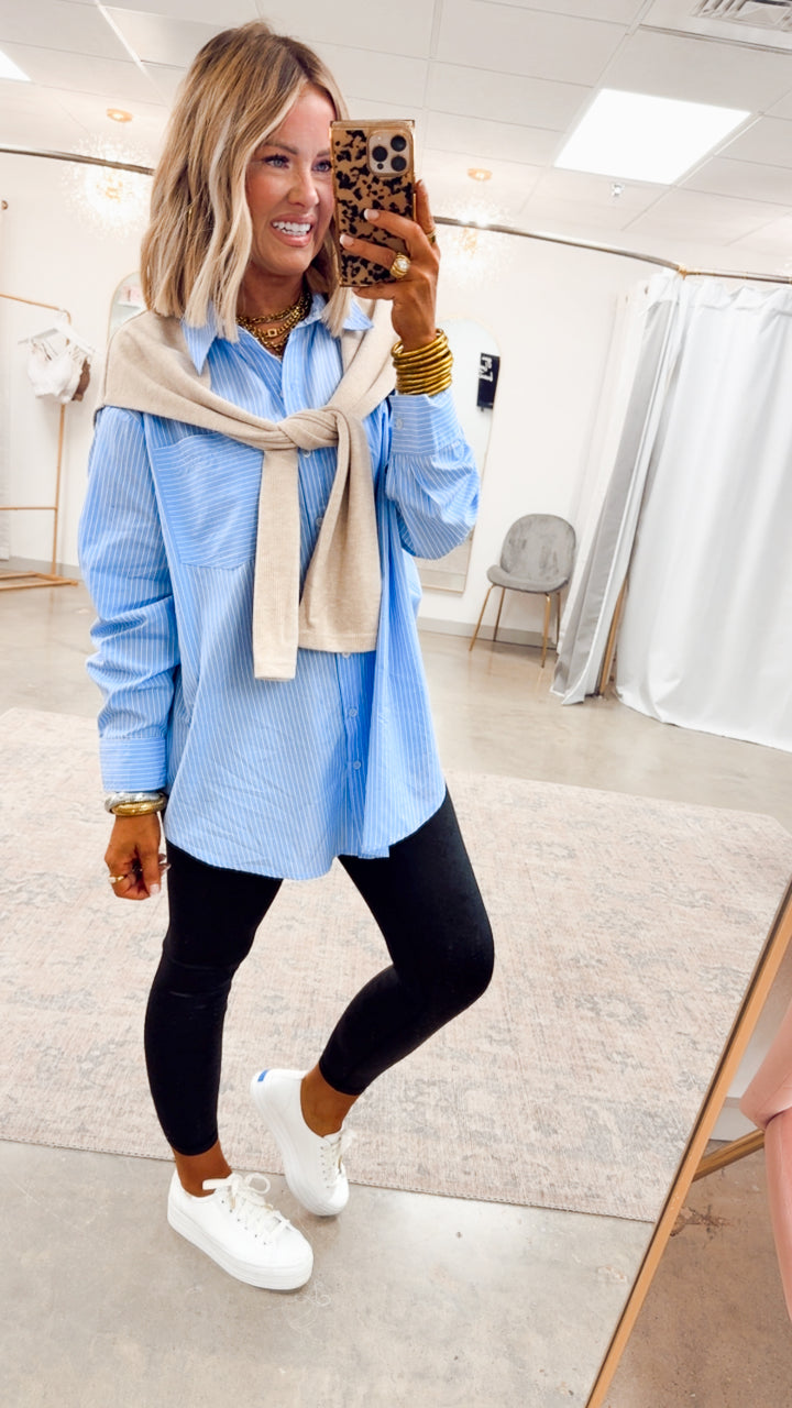 Evelyn Striped Top-Chambray