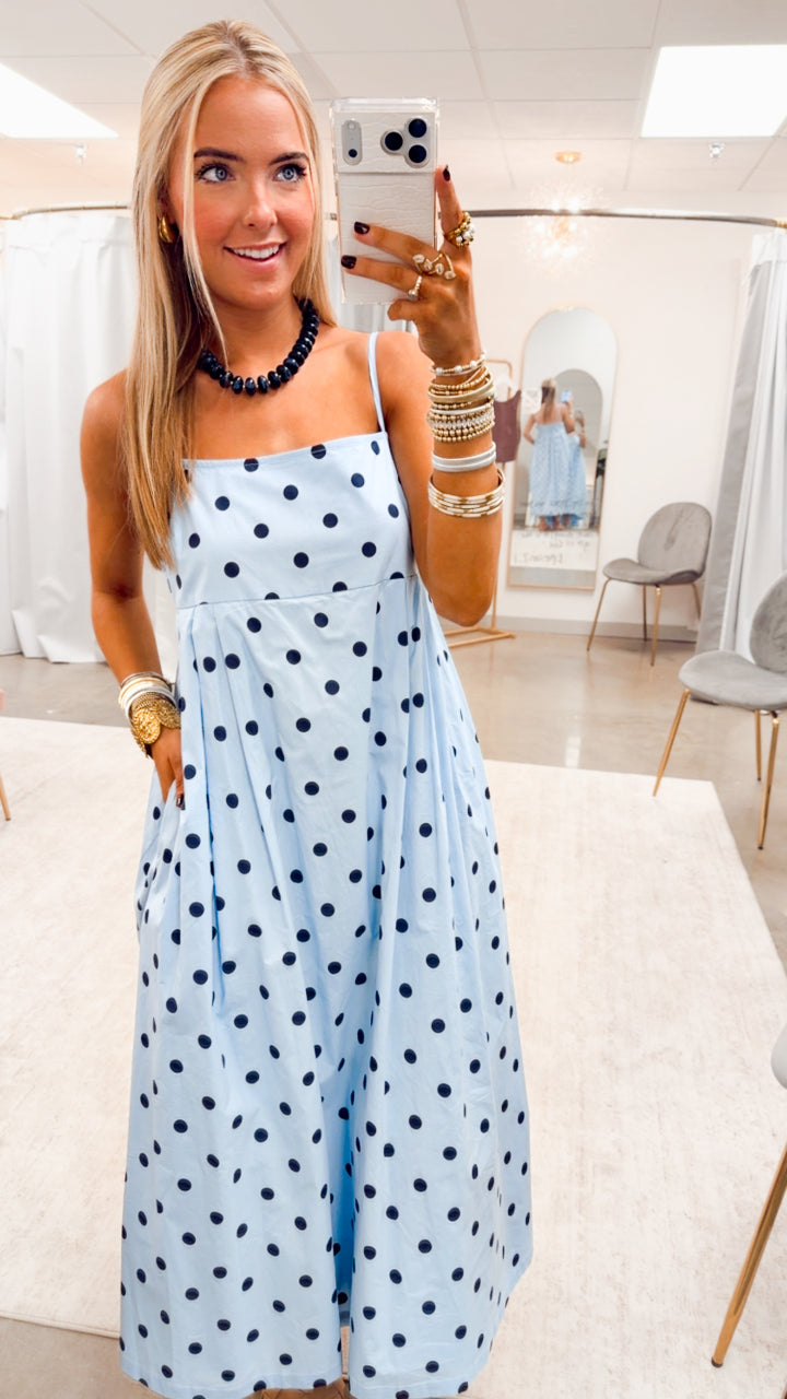 The Dot to Dot Midi Dress-Blue