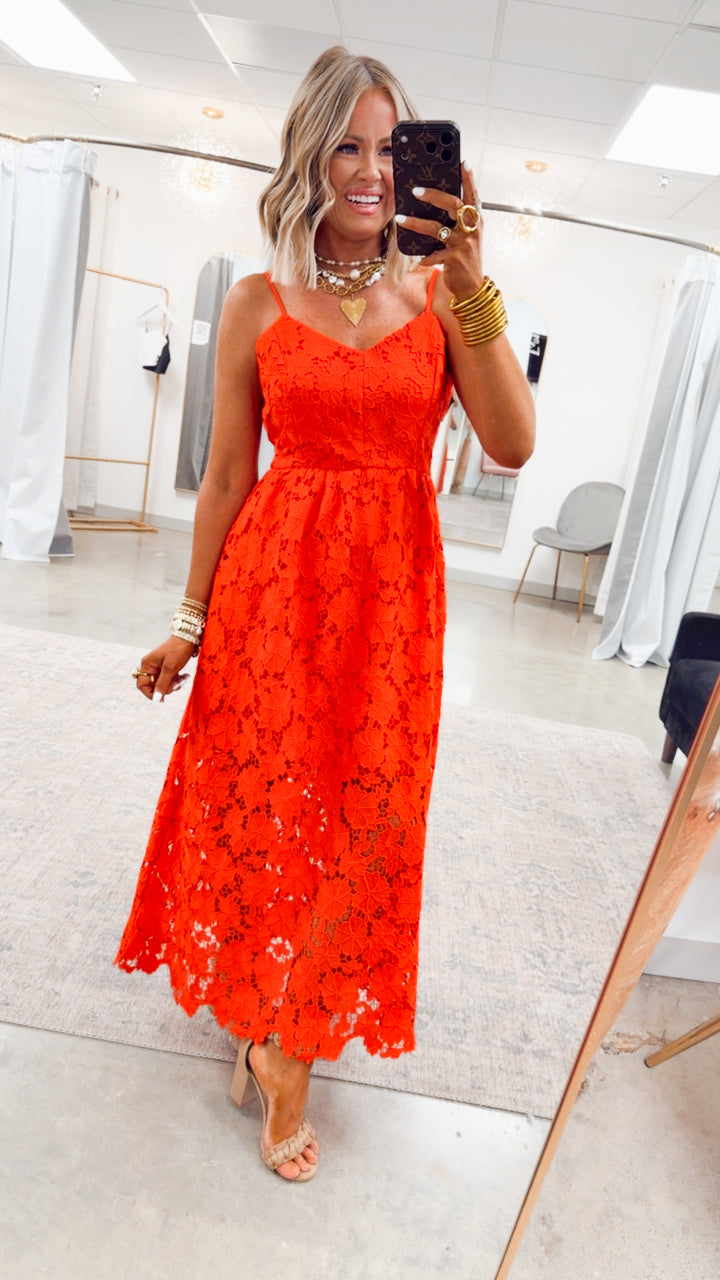 The Lucia Lace Midi Dress-Red