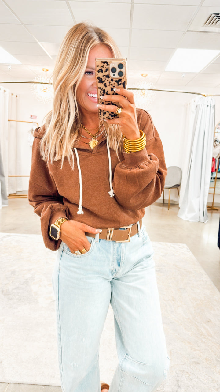 Loft Cropped Hoodie-Chestnut